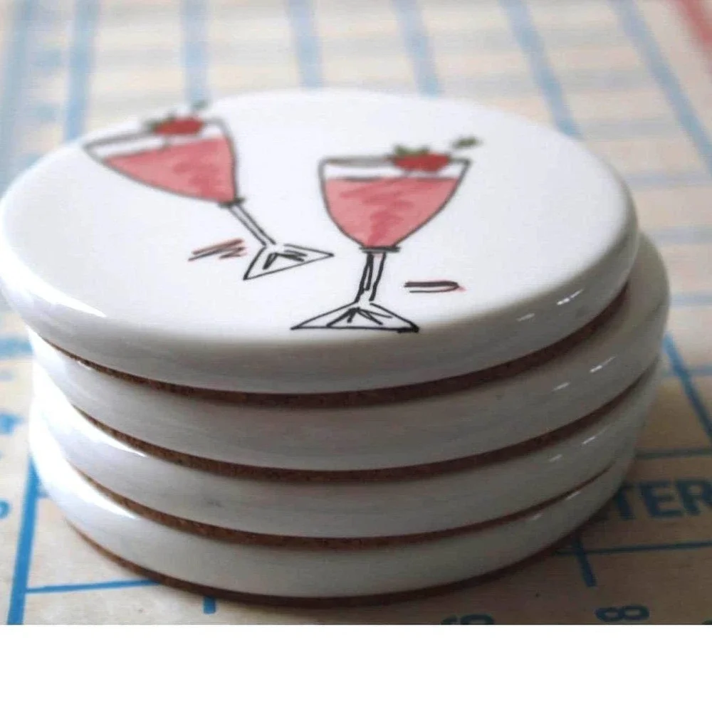 Studio Nova Cocktail Time Coasters Set of 4 Ceramic Cork WC305 Martini Margarita